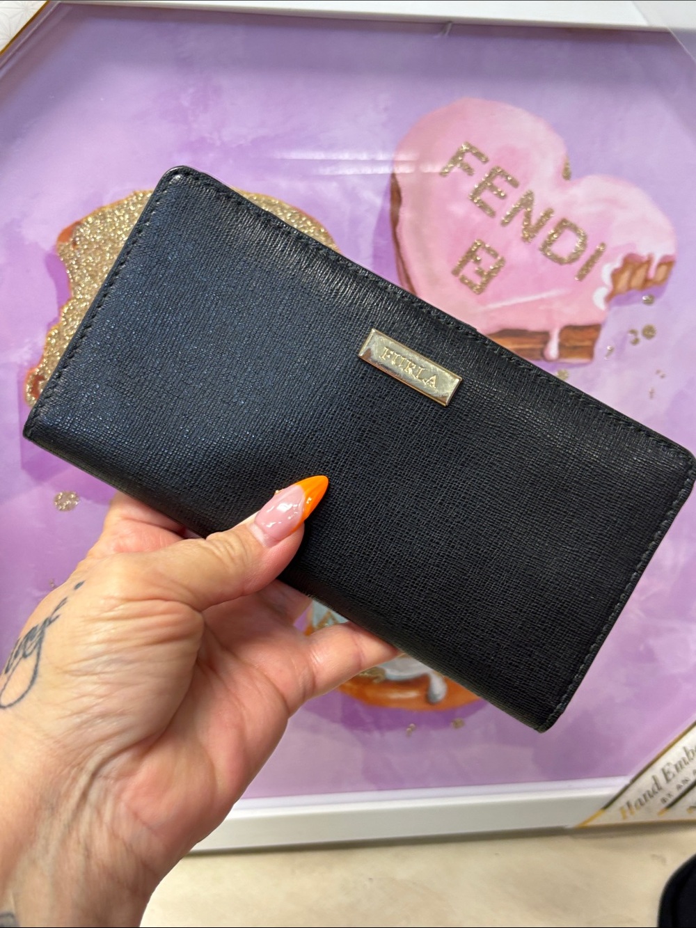 FURLA Black Leather Safiano Bifold Wallet